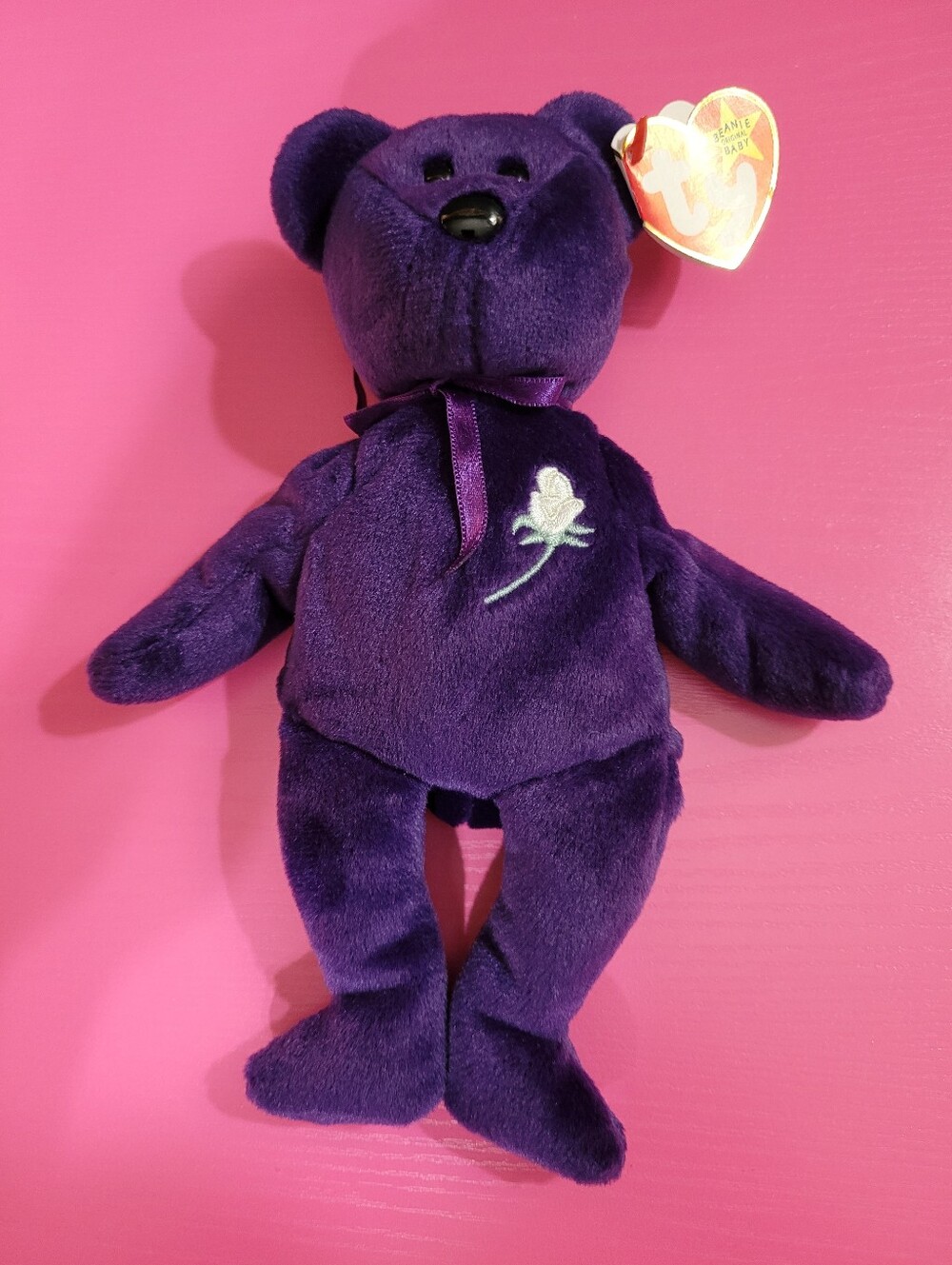 Ty Princess Diana Beanie Baby Purple Bear PE Pellets Made China (1665)